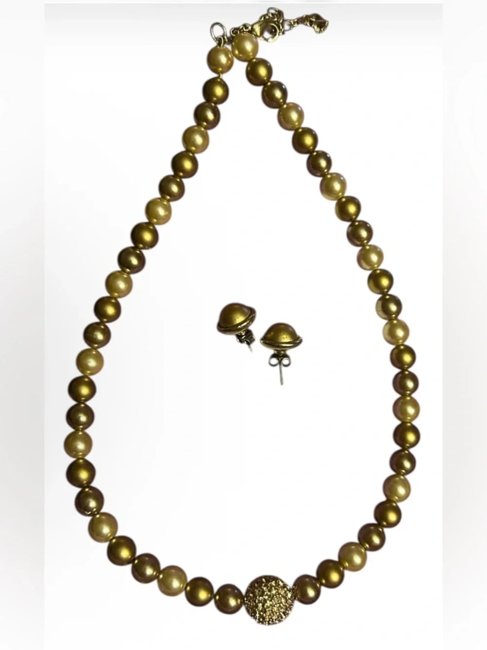 Vintage Carolee Gold-Tone Beaded Necklace and Button Style Earrings Set